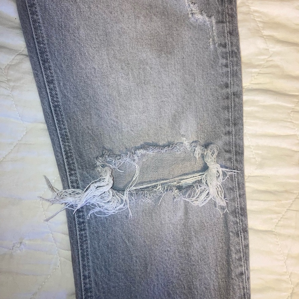 Zara High Rise Light Grey Distressed Ankle Straight Jeans Rigid Denim Size 6/4 - Picture 7 of 10